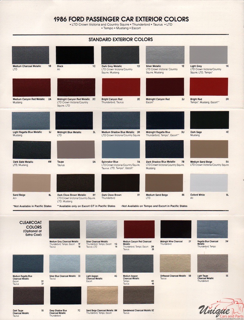 1986 Ford Paint Charts C 1